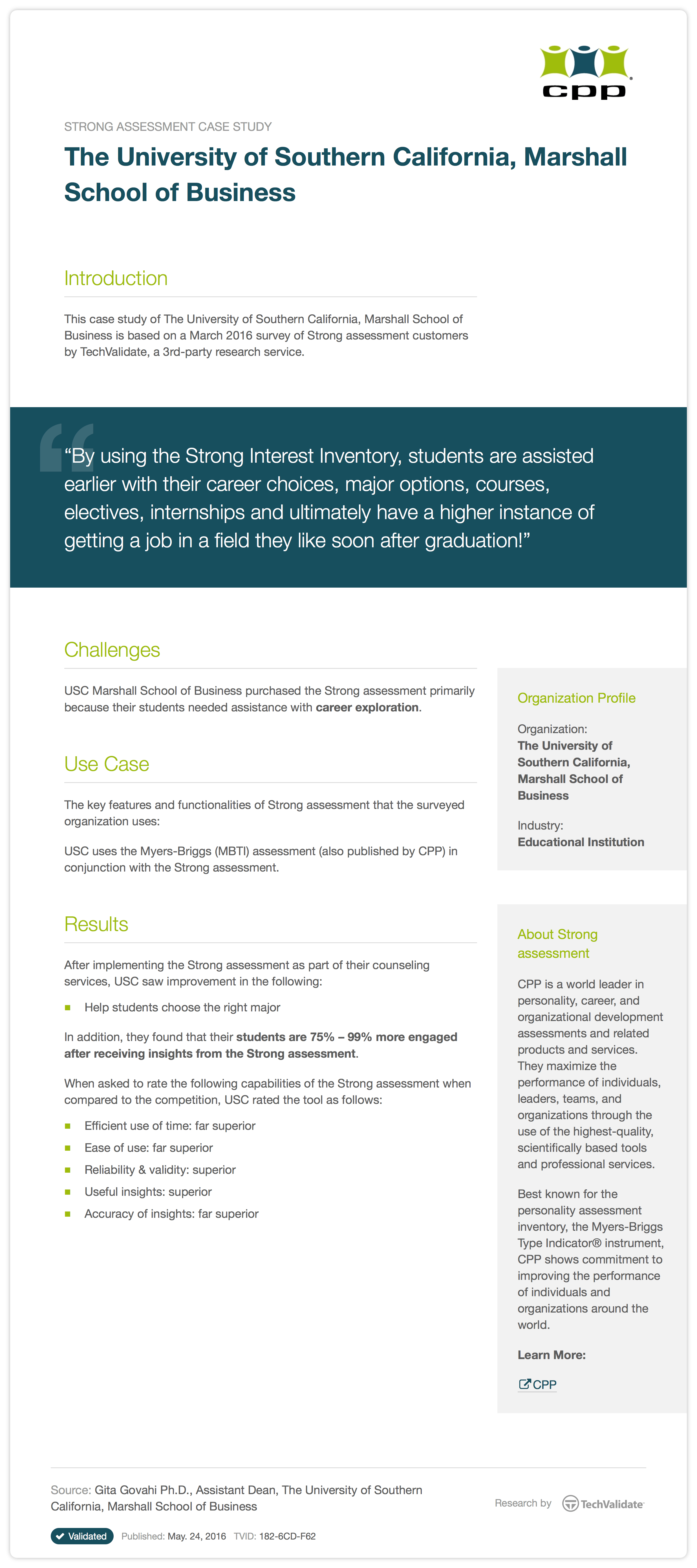 USC Marshall School of Business Strong Interest Inventory Case Study